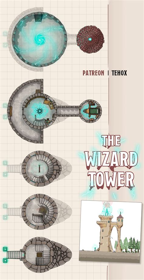 [Art][OC] The Wizard Tower, a 5 floors tower map : r/DnD