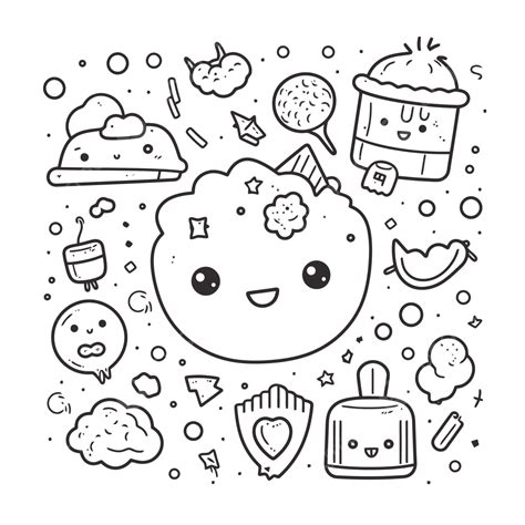 Black And White Image Of A Squishy Kawaii Coloring Page With ...