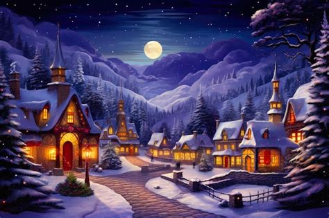 Premium AI Image | Yuletide Magic SnowCovered Christmas Village Scene