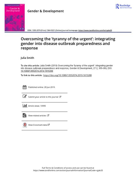 Overcoming The Tyranny of The Urgent Integrating Gender Into Disease ...