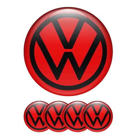 VW Domed Stickers Wheel Center Cap Red Black New Style Logo Ring ...