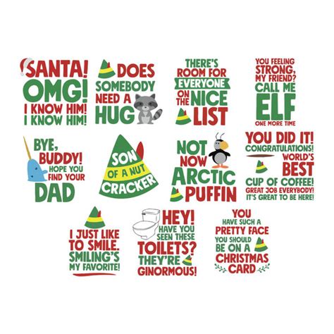 Elf Movie 11 Funny Quotes Buddy The Elf Editable SVG PNG EPS - Inspire Uplift