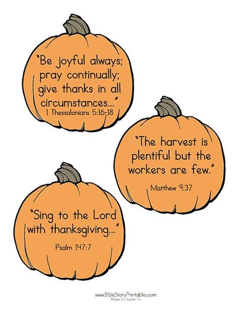 Free Thanksgiving Bible Verse Cards for Kids! 8 Printable Pumpkins, each with a key ...