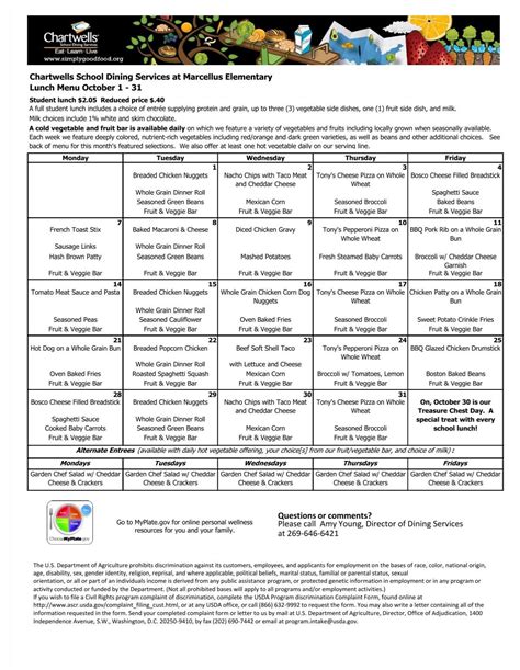 Elementary School Lunch Menu - Marcellus Community Schools