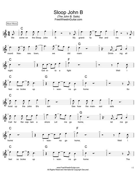 Sloop John B - Sheet Music in C - FreewheelinGuitar.com