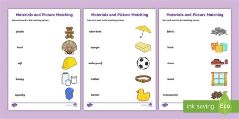 Materials Word and Picture Matching Worksheet - Twinkl