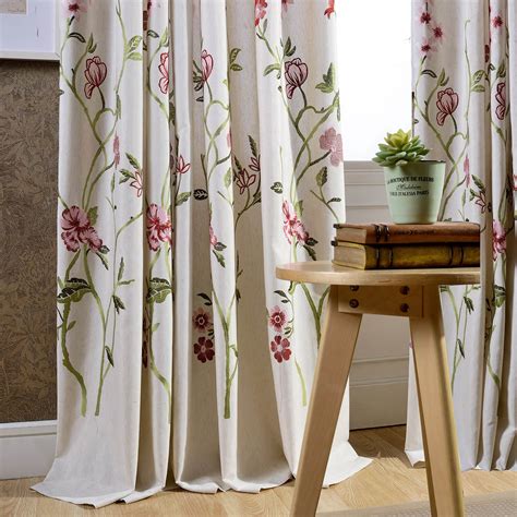 Red Flower Linen Curtains Exquisite Embroidered Drapes for Living Room – Anady Top