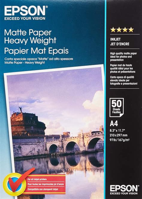 Amazon.com: Epson A4 Matte Heavyweight Inkjet Paper (50 Sheets), White ...