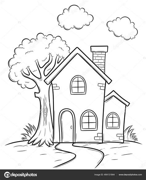 House Sketch Vector Illustration Tree Fence Suitable Coloring Page ...