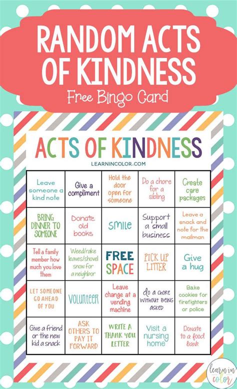 Random Acts of Kindness for Kids with Free Bingo Card | Teaching kindness, Kindness for kids ...