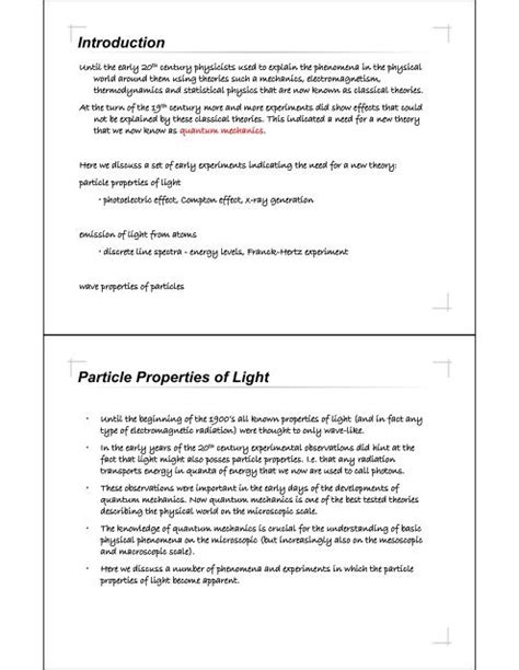 Introduction Particle Properties of Light