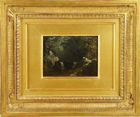 David Johnson Hudson River School Forest Waterfall Signed Framed Oil Painting