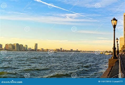 River Hudson at Beautiful Sunset Stock Image - Image of harbor ...