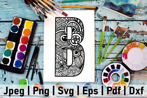 Letter B Font Mandala Zentangle Monogram Graphic by Key Kitty Art ...