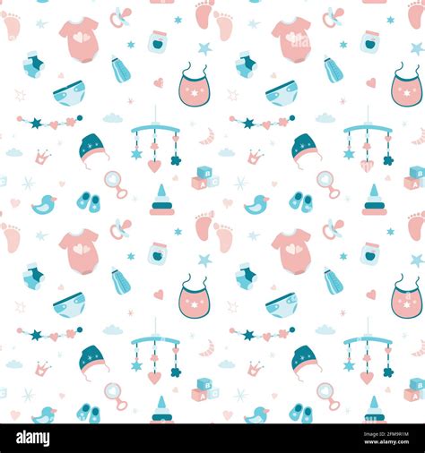 Seamless pattern with elements and objects for a newborn baby ...