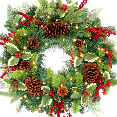 Christmas Wreath,Christmas Wreaths for Front Door,24 Inch Pre-Lit Large ...