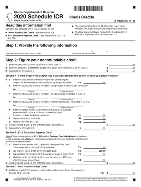 IL IL-1040 Schedule ICR 2020-2021 - Fill out Tax Template Online | US Legal Forms