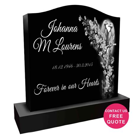 Birds and Flowers Laser etched Premium Black Granite Headstone designed ...