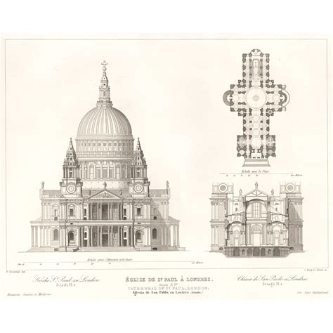 St Paul's Cathedral London, Front Elevation, Section and Plan - BRITTON ...