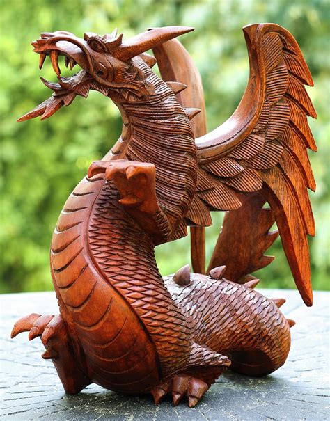 Amazon.de: Hand geschnitzt aus Holz Drache Statue Skulptur Figur Home Decor, Holz, Mahagoni, 8.5"