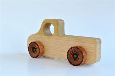 Wooden Toy Pickup Truck Natural Wood Handcrafted W/painted Accents - Etsy