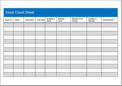 Stock Count Sheet Template | MS Excel (.xlsx) Worksheet