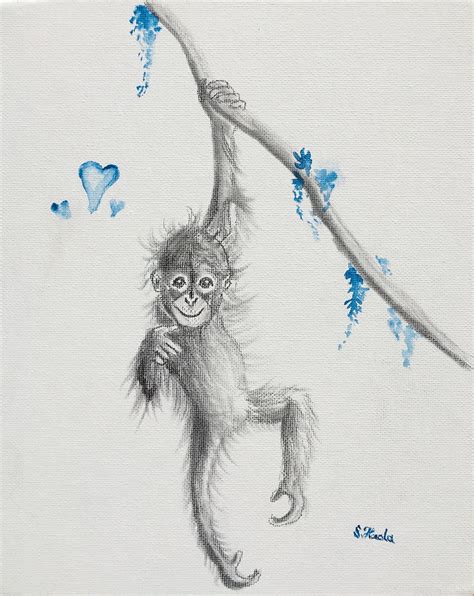 Baby Monkey hanging from a tree | Hanging monkey drawing, Monkey art, Cute baby monkey