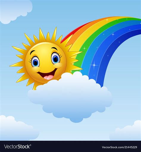 illustration of Smiling sun character near the rainbow and clouds. Download a Free Preview or ...