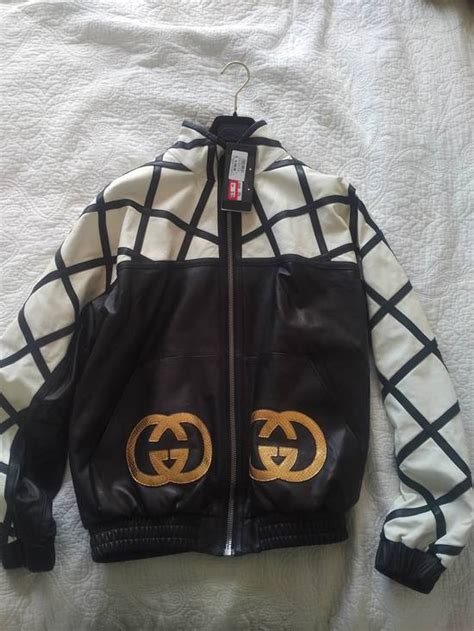 Dapper Dan Gucci Dapper Dan Leather Bomber Jacket Gg Gold | Grailed