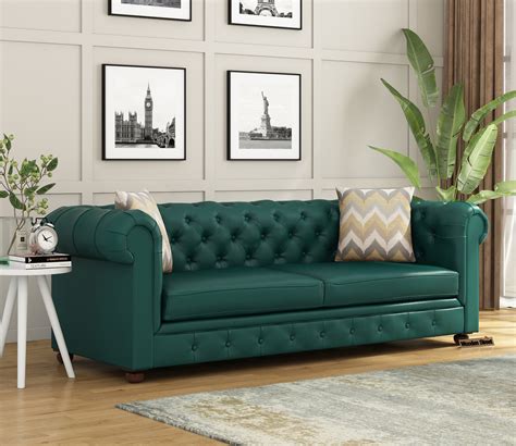 Buy Henry 3 Seater Sofa (Leatherette, Leaf) Online in India at Best Price - Modern Fabric Sofas ...