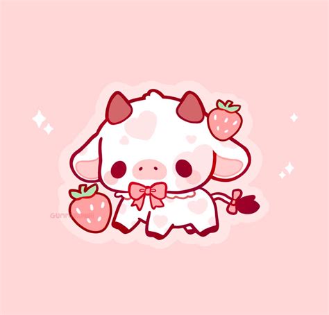 Kawaii Strawberry Cow Matte Vinyl Sticker Stickers Cute - Etsy UK