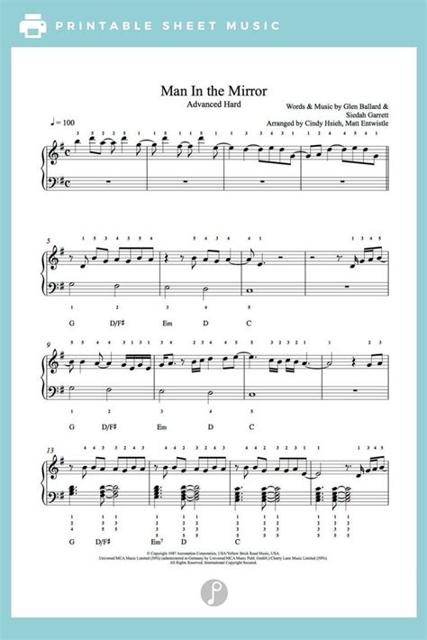 Man In The Mirror by Michael Jackson Piano Sheet Music | Advanced Level ...