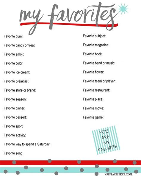 My Favorite Things List Printable - Printable Word Searches