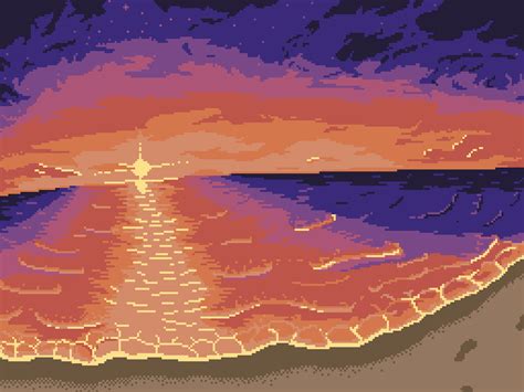 A sunset at the beach : r/PixelArt