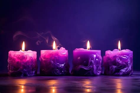 Premium Photo | Bright Four Tealight Candles With Purple Background