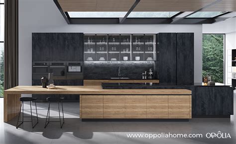 Single Wall Kitchen Design with Long Wood Island | OPPOLIA