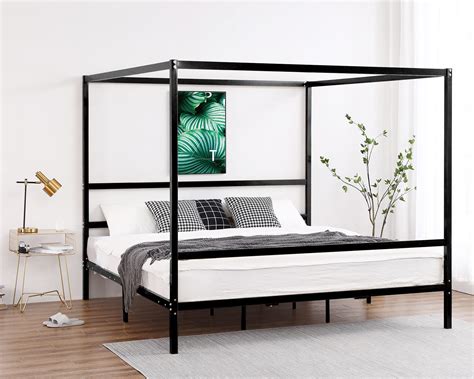 Buy Bonnlo Black Canopy Bed Frame King with Headboard, Four Bed Frame King, Metal Online at ...