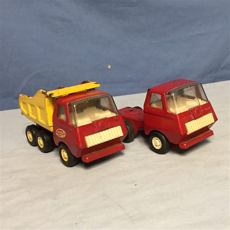 2 Vintage Tonka Die-Cast Mini Trucks, Dump Truck with Red Cab, and ...