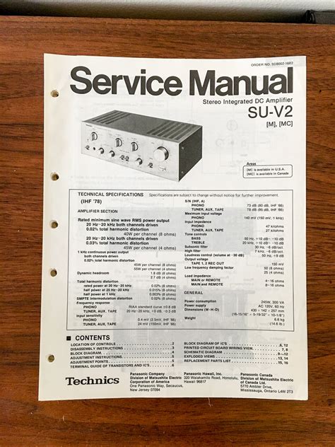 Technics SU-V2 Amplifier Service Manual *Original* – Vintage Audio ...