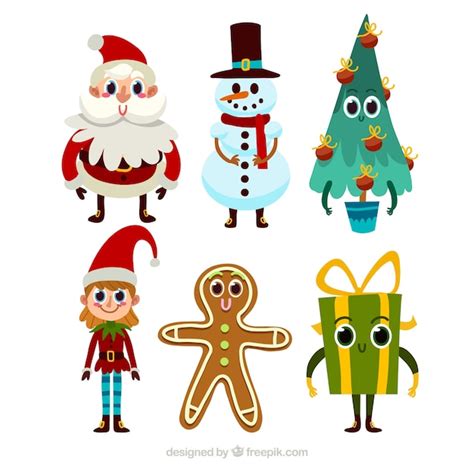 Free Vector | Collection of cute christmas characters in cartoon style