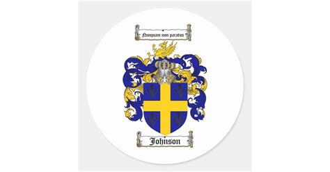 JOHNSON FAMILY CREST - JOHNSON COAT OF ARMS CLASSIC ROUND STICKER | Zazzle