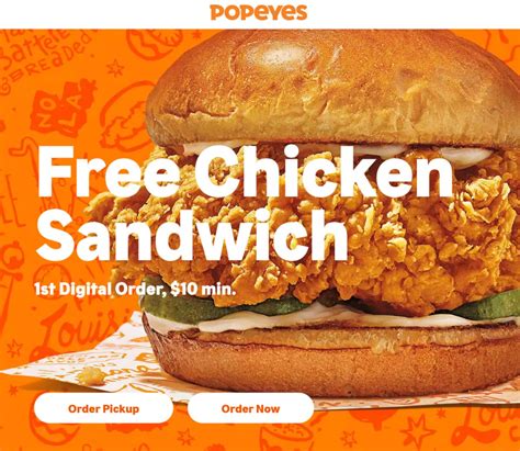 Free chicken sandwich with first $10 digitally spent at Popeyes #popeyes | The Coupons App®