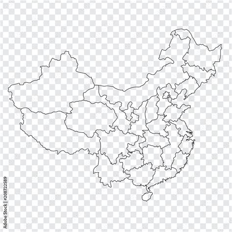 Blank map China. Map of China with the provinces. High quality map of ...