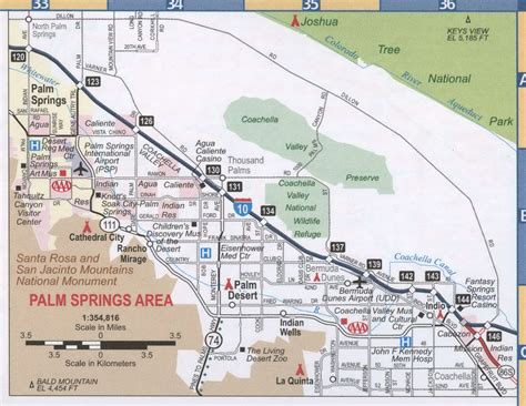 Palm Springs map, Free road map highway Palm Springs surrounding area