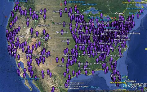 Map of Giant bones found in USA -- Carte des os/ squelettes de géants trouvés aux USA - Google ...