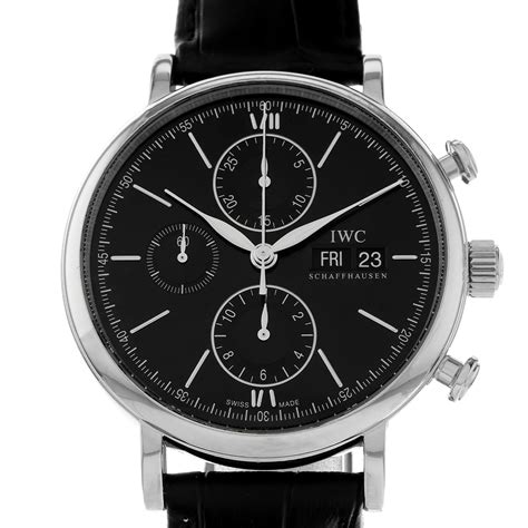 IWC Portofino Chronograph IW391002 Black Dial Day Date 42mm Steel Watch