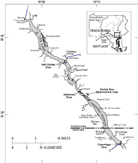 Map of Lower Susquehanna River Reservoir System and the study sites ...