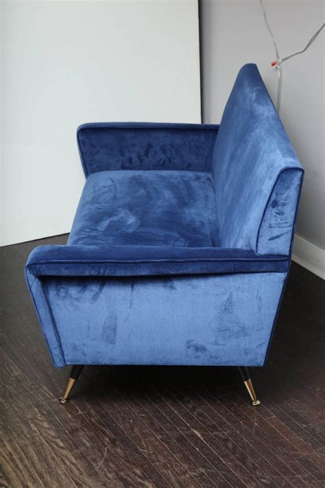 Custom Blue Velvet Settee For Sale at 1stDibs