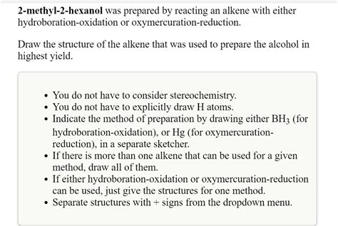 Solved 2-methyl-2-hexanol was prepared by reacting an alkene | Chegg.com