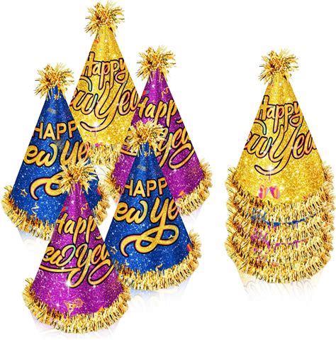 DPKOW Glitter Happy New Year Party Hats for 2024 New Year's Eve Party Favor Supplies, 6pcs New ...